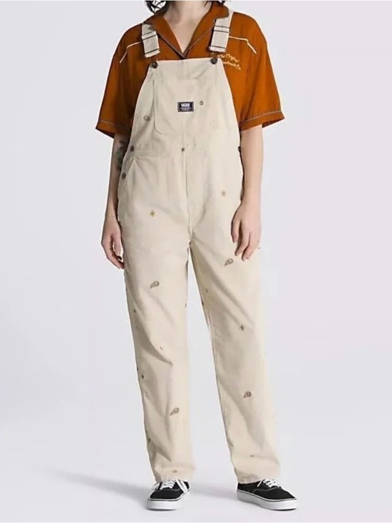 Vans Denim - Vans Ground Work Hollywell Corduroy Embroidered Overalls Ivory Cream Medium